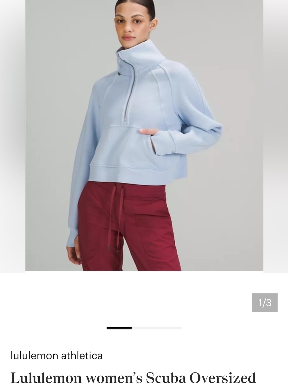 lululemon athletica Light Blue Cropped Scuba Half-Zip Pullover